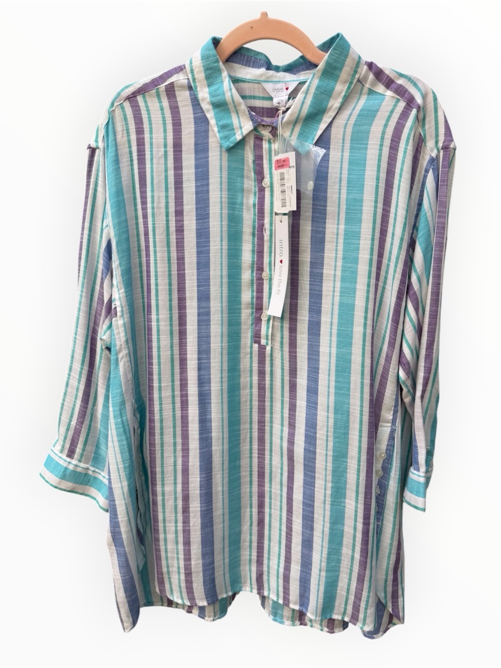 Intro Love the Fit Striped Tunic Shirt XL NWT Cotton Rayon Coastal Blouse